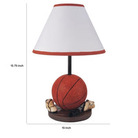 Basketball Table Lamp with White Fabric Shade, Sports Fans Brown 16 Inch - BM349778