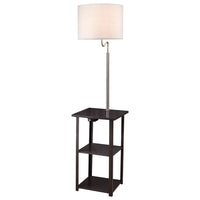 Accent Table Lamp with Shelves and USB Ports, 58 Inch, White Drum Shade - BM349779
