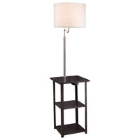 Accent Table Lamp with Shelves and USB Ports, 58 Inch, White Drum Shade - BM349779
