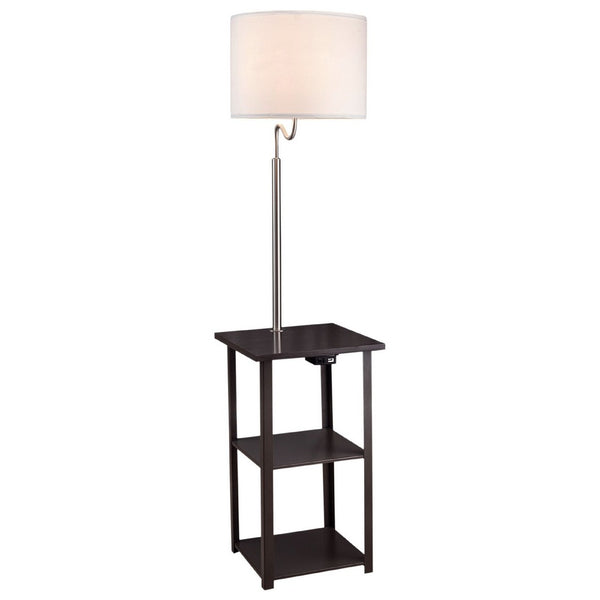 Accent Table Lamp with Shelves and USB Ports, 58 Inch, White Drum Shade - BM349779