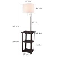 Accent Table Lamp with Shelves and USB Ports, 58 Inch, White Drum Shade - BM349779