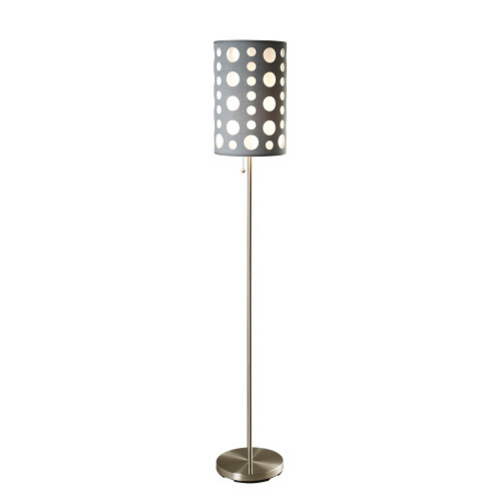 Retro Floor Lamp, 62 Inch, Gray and White Drum Shade, Pull Chain Switch - BM349780