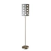 Retro Floor Lamp, 62 Inch, Gray and White Drum Shade, Pull Chain Switch - BM349780