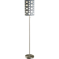 Retro Floor Lamp, 62 Inch, Gray and White Drum Shade, Pull Chain Switch - BM349780