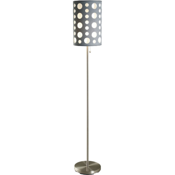 Retro Floor Lamp, 62 Inch, Gray and White Drum Shade, Pull Chain Switch - BM349780