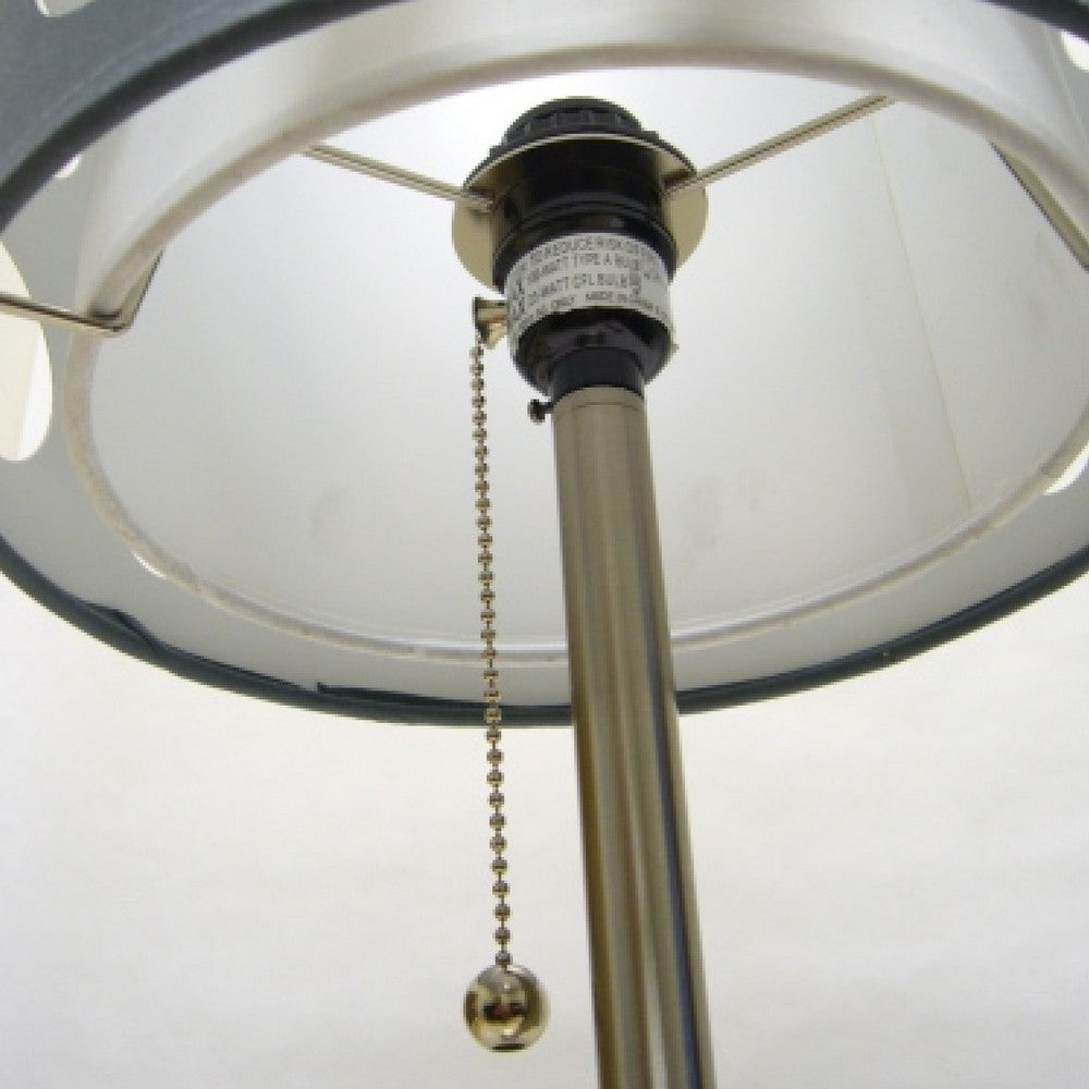 Retro Floor Lamp, 62 Inch, Gray and White Drum Shade, Pull Chain Switch - BM349780