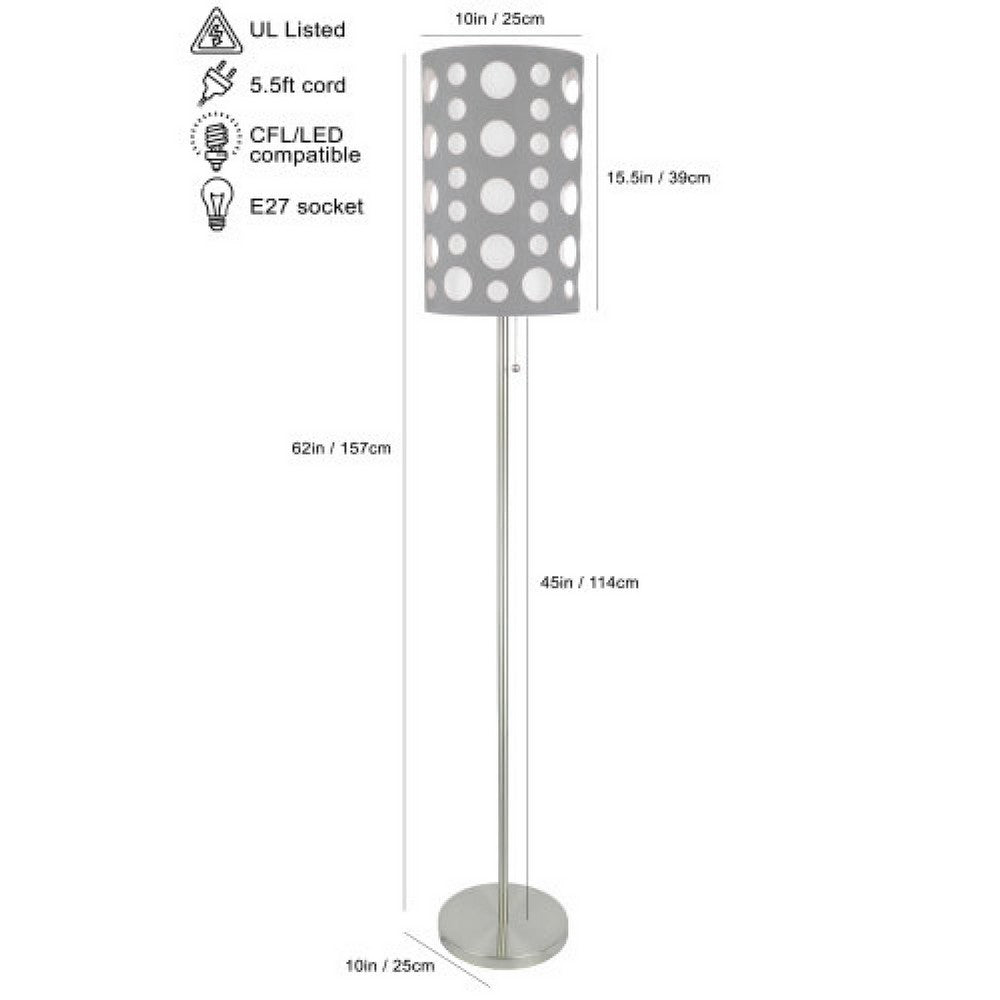 Retro Floor Lamp, 62 Inch, Gray and White Drum Shade, Pull Chain Switch - BM349780