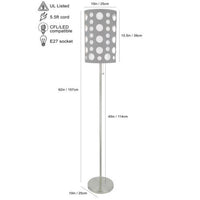 Retro Floor Lamp, 62 Inch, Gray and White Drum Shade, Pull Chain Switch - BM349780