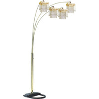 84 Inch Accent Arch Floor Lamp, Hanging 4 Square Crystal Shades, Gold - BM349782