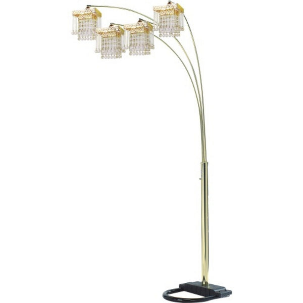 84 Inch Accent Arch Floor Lamp, Hanging 4 Square Crystal Shades, Gold - BM349782