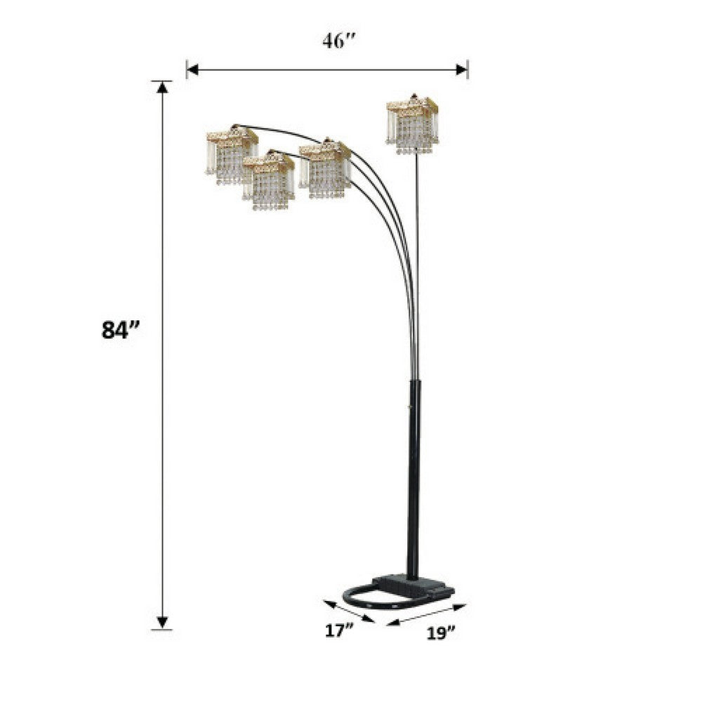 84 Inch Accent Arch Floor Lamp, Hanging 4 Square Crystal Shades, Gold - BM349782
