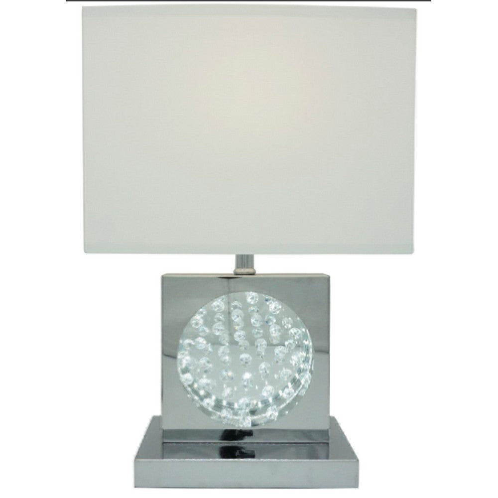 Accent Table Lamp, 22 Inch, Chrome Square Crystal Center with Night Light - BM349783