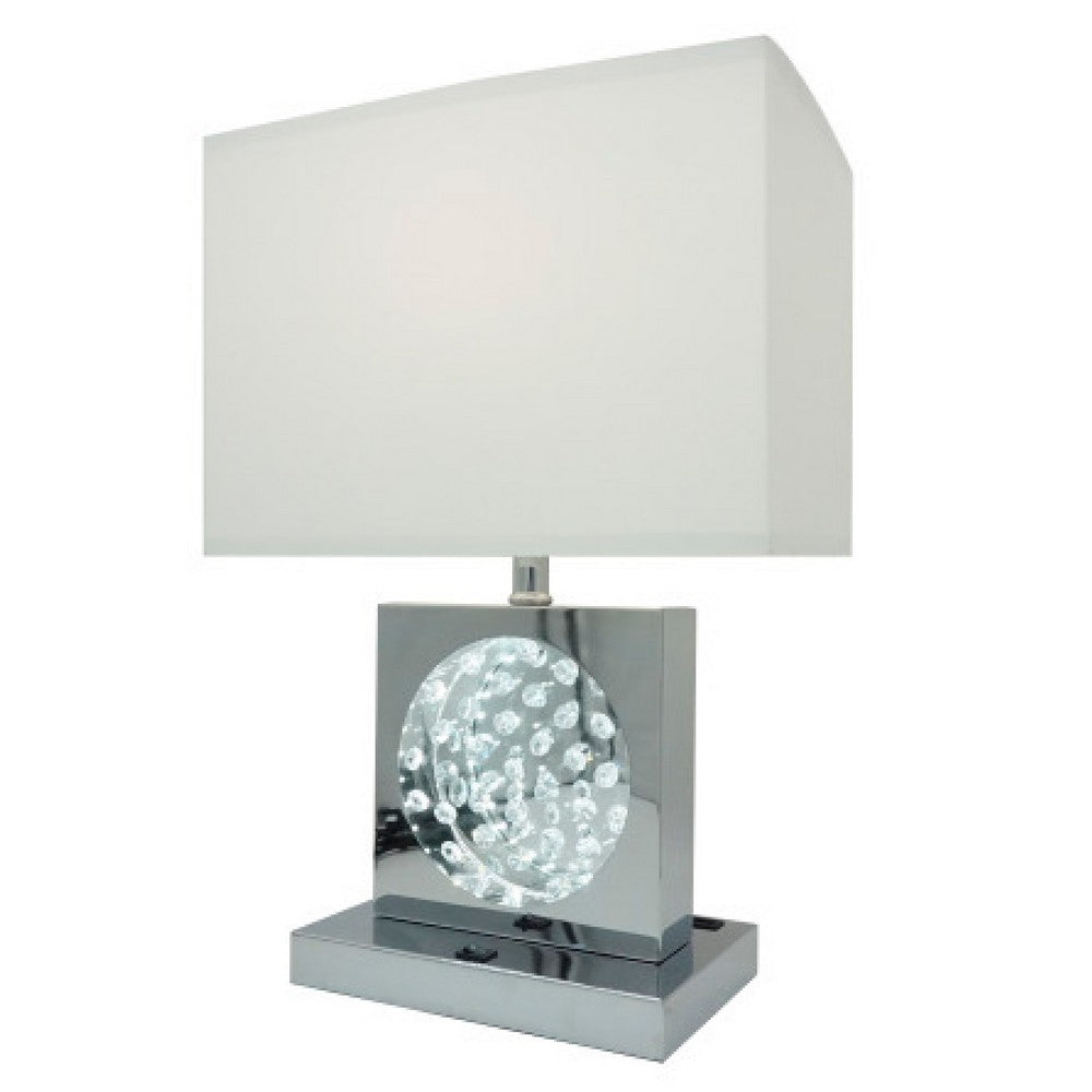Accent Table Lamp, 22 Inch, Chrome Square Crystal Center with Night Light - BM349783