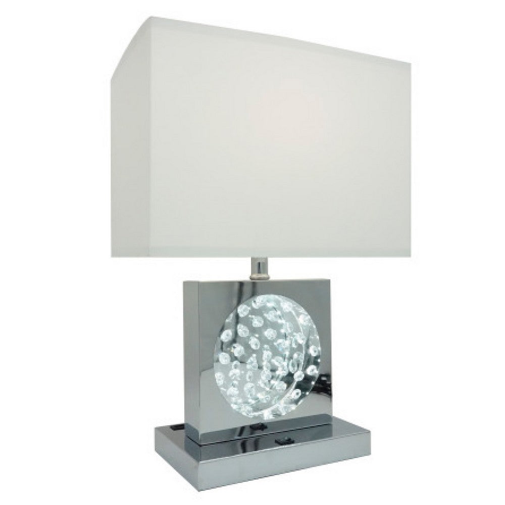 Accent Table Lamp, 22 Inch, Chrome Square Crystal Center with Night Light - BM349783