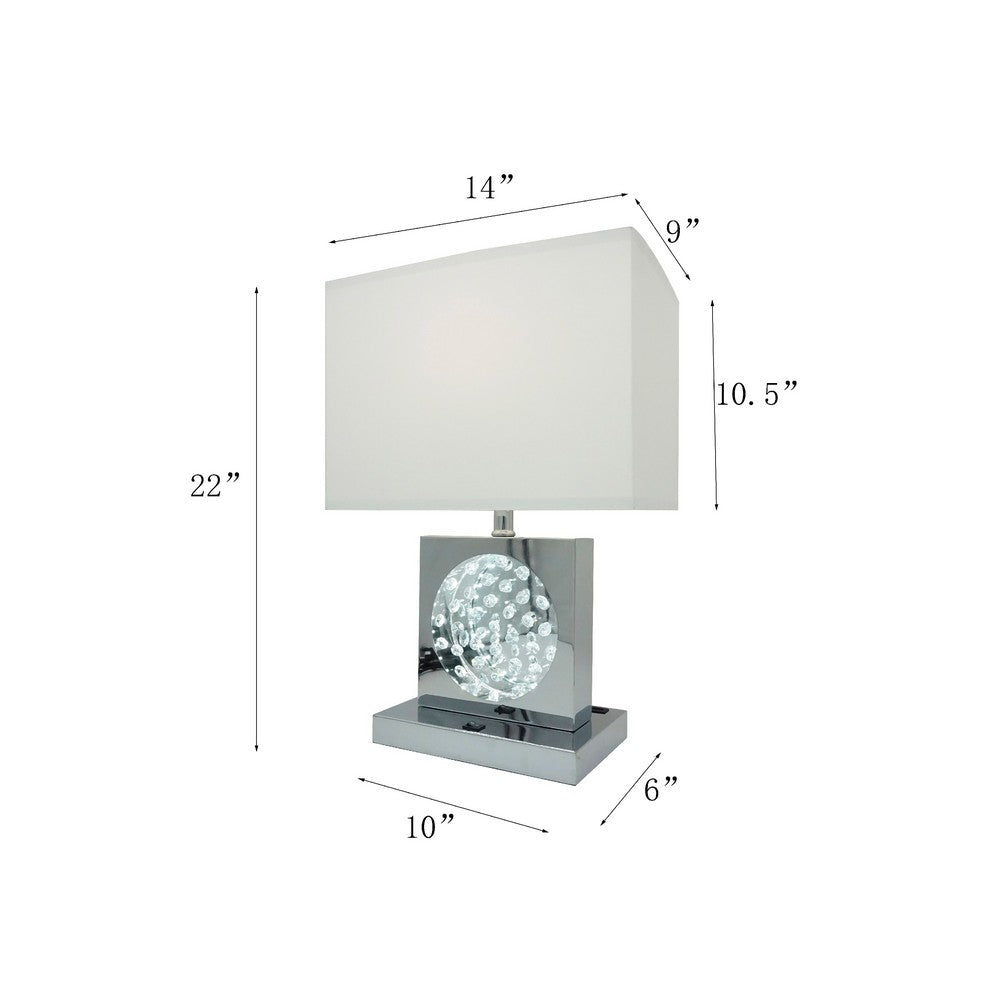Accent Table Lamp, 22 Inch, Chrome Square Crystal Center with Night Light - BM349783