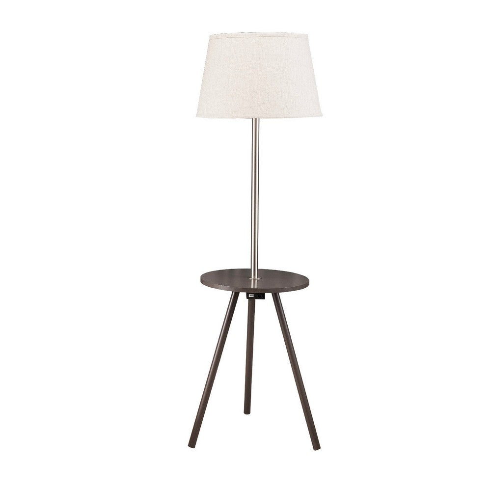 Accent Table Lamp w Side End Table, White Drum Shade, Espresso Brown - BM349785