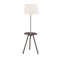 Accent Table Lamp w Side End Table, White Drum Shade, Espresso Brown - BM349785