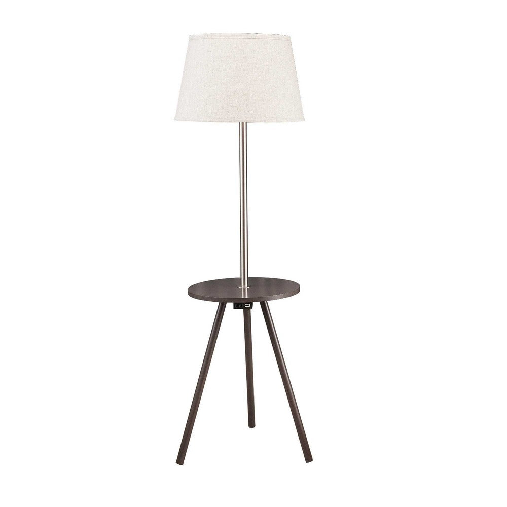 Accent Table Lamp w Side End Table, White Drum Shade, Espresso Brown - BM349785