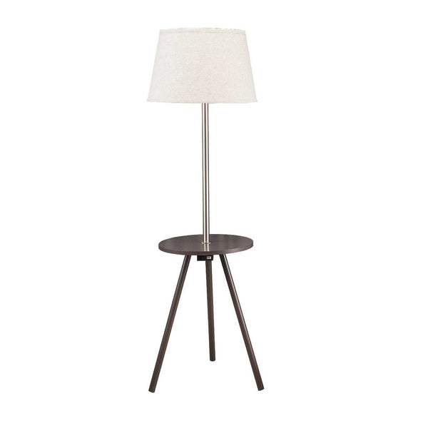 Accent Table Lamp w Side End Table, White Drum Shade, Espresso Brown - BM349785