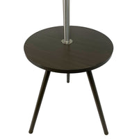 Accent Table Lamp w Side End Table, White Drum Shade, Espresso Brown - BM349785