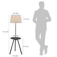 Accent Table Lamp w Side End Table, White Drum Shade, Espresso Brown - BM349785