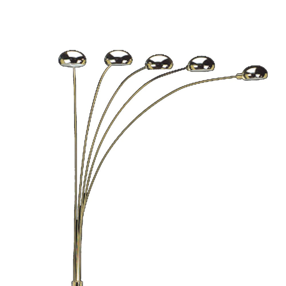 Keny 84 Inch Floor Lamp, 5 Adjustable Cap Style Heads, Gold Metal - BM349786