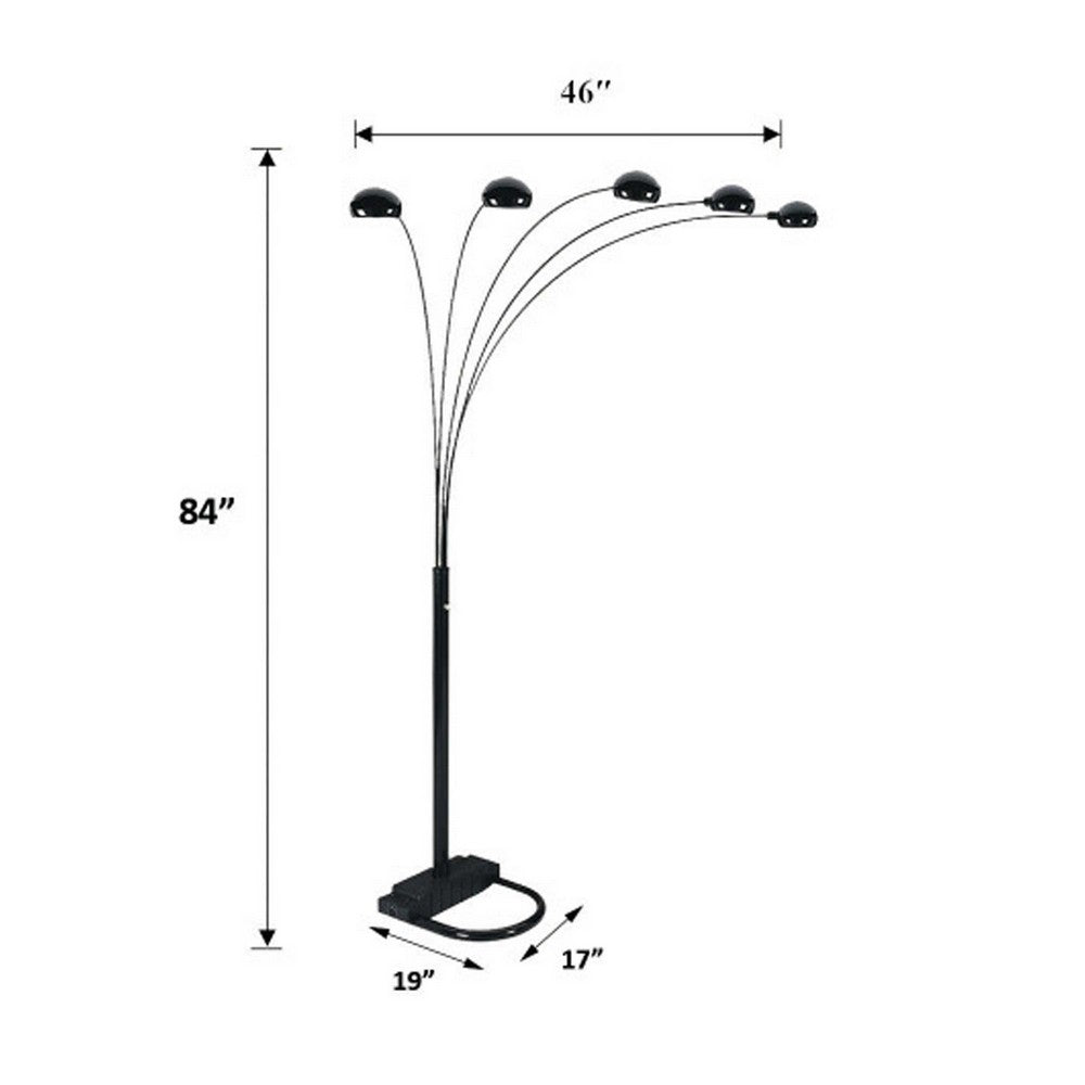 Keny 84 Inch Floor Lamp, 5 Adjustable Cap Style Heads, Gold Metal - BM349786