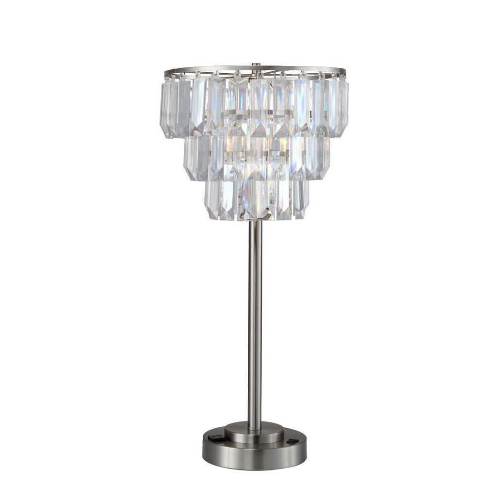 Lesy Accent Table Lamp, 28 Inch, Chrome Crystal Shade, Round Metal Base - BM349787