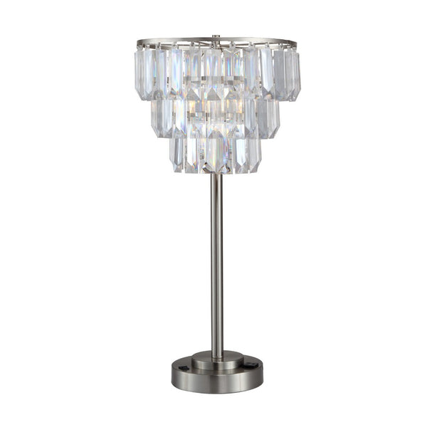 Lesy Accent Table Lamp, 28 Inch, Chrome Crystal Shade, Round Metal Base - BM349787