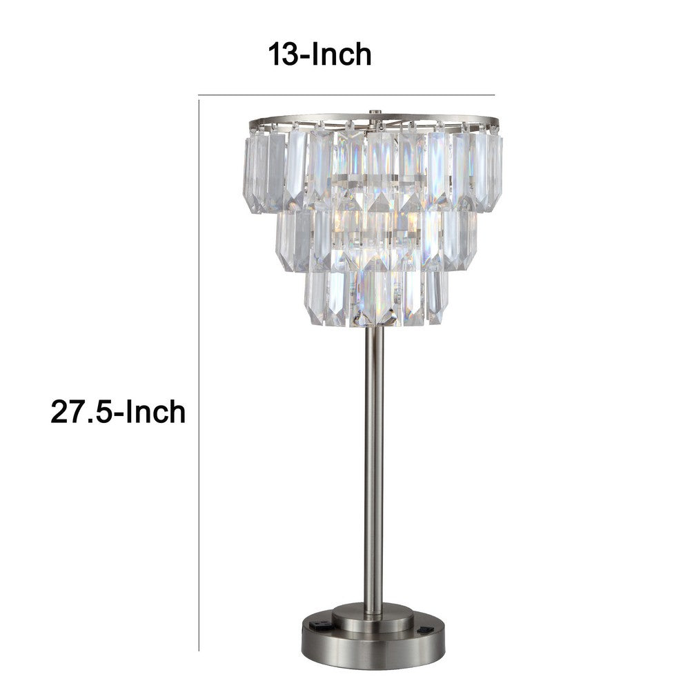 Lesy Accent Table Lamp, 28 Inch, Chrome Crystal Shade, Round Metal Base - BM349787