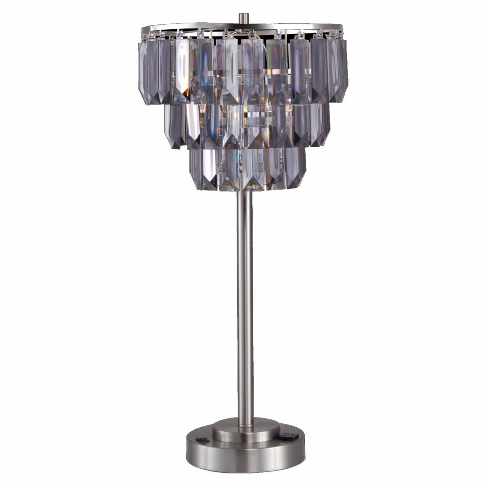 Lesy Accent Table Lamp, 28 Inch, Smoke Gray Crystal Shade, Metal Base - BM349788