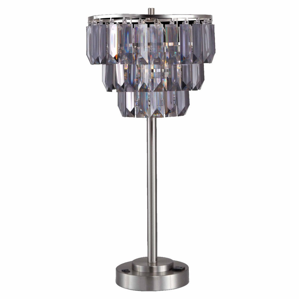 Lesy Accent Table Lamp, 28 Inch, Smoke Gray Crystal Shade, Metal Base - BM349788