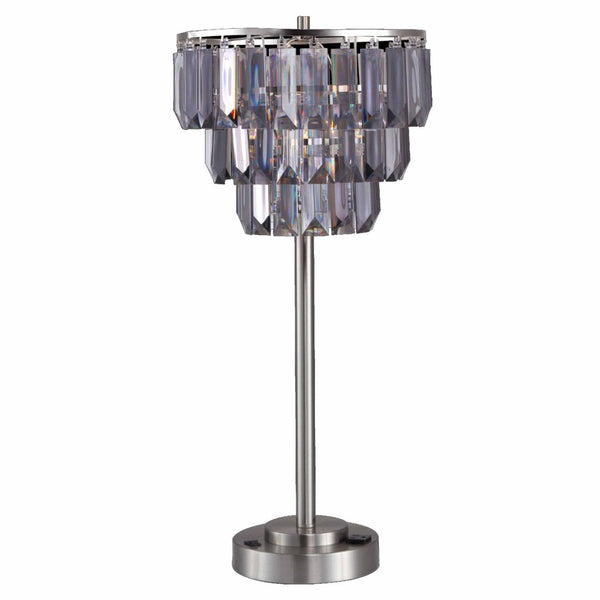 Lesy Accent Table Lamp, 28 Inch, Smoke Gray Crystal Shade, Metal Base - BM349788