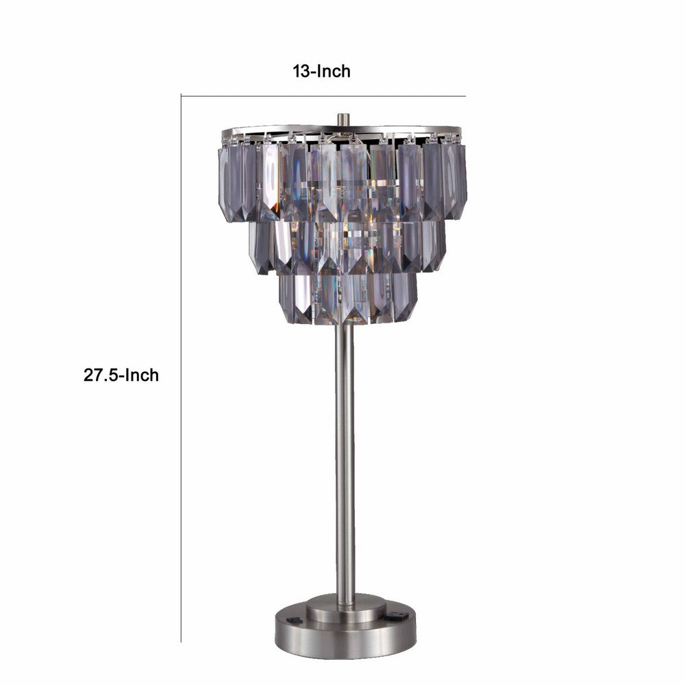 Lesy Accent Table Lamp, 28 Inch, Smoke Gray Crystal Shade, Metal Base - BM349788