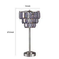 Lesy Accent Table Lamp, 28 Inch, Smoke Gray Crystal Shade, Metal Base - BM349788