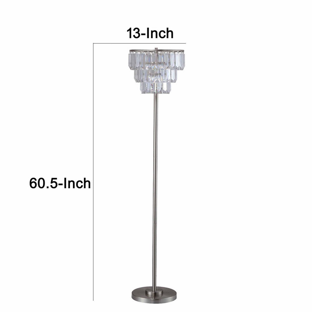 Lesy Floor Lamp, 61 Inch Wide Crystal Shade, Brushed Nickel Metal Base - BM349789