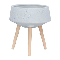 Indoor Outdoor Planter Set of 2, Gray Terrazzo and Brown Wood Legs - BM349790