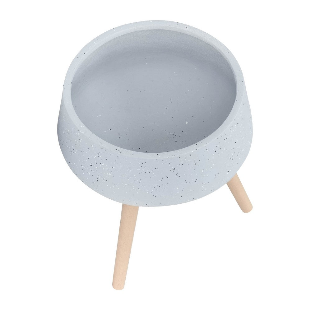 Indoor Outdoor Planter Set of 2, Gray Terrazzo and Brown Wood Legs - BM349790