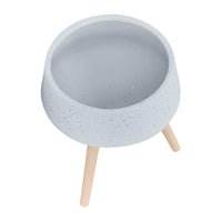 Indoor Outdoor Planter Set of 2, Gray Terrazzo and Brown Wood Legs - BM349790