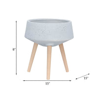Indoor Outdoor Planter Set of 2, Gray Terrazzo and Brown Wood Legs - BM349790