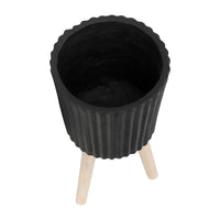 Indoor Outdoor Ridged Planter Set of 2, Black and Brown Wood Legs - BM349791