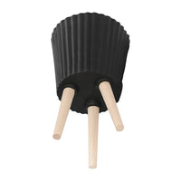Indoor Outdoor Ridged Planter Set of 2, Black and Brown Wood Legs - BM349791