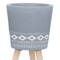Indoor Outdoor Planter Set of 2, Gray Diamond Art, Brown Wood Legs - BM349792