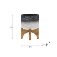 Indoor Planter with Natural Brown Wood Stand, 6 Inch Gray Ceramic - BM349793