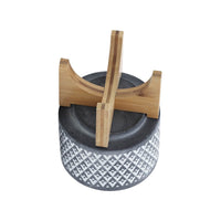 Indoor Planter on Brown Wood Stand, 6 Inch Gray Aztec Printed Ceramic - BM349794