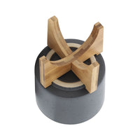 Indoor Planter on Natural Light Brown Wood Stand, 7 Inch Gray Ceramic - BM349795