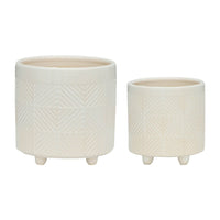 Garden Planter Set of 2, Glossy White Diamond Patterned Ceramic Body - BM349797