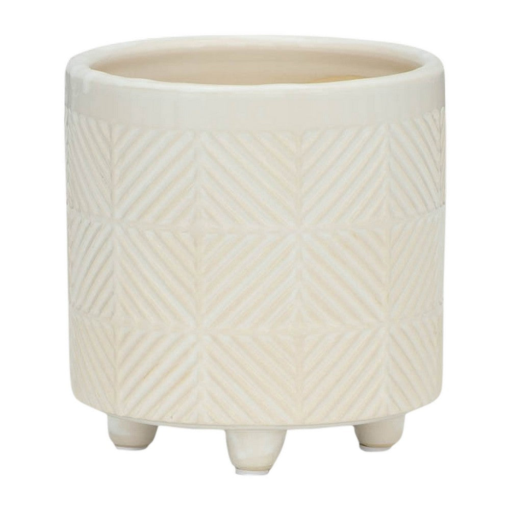Garden Planter Set of 2, Glossy White Diamond Patterned Ceramic Body - BM349797