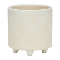 Garden Planter Set of 2, Glossy White Diamond Patterned Ceramic Body - BM349797