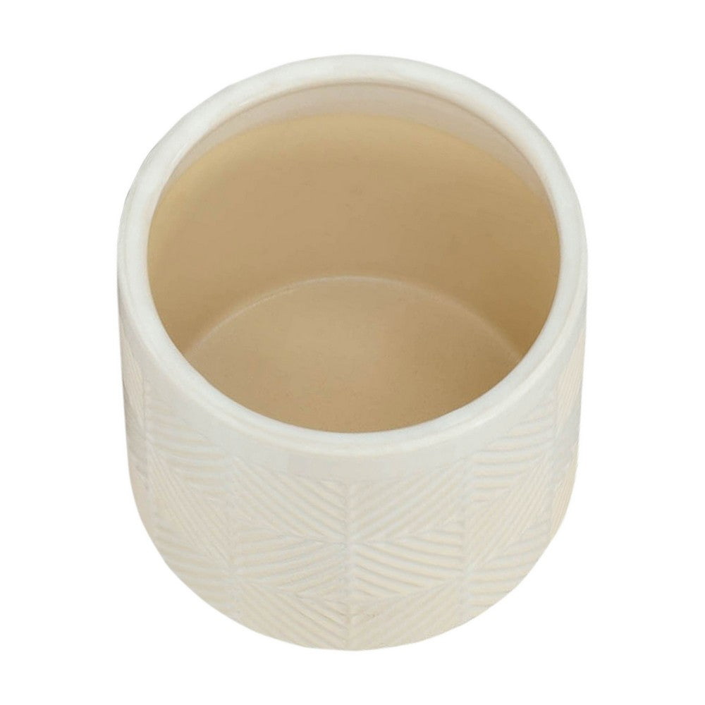 Garden Planter Set of 2, Glossy White Diamond Patterned Ceramic Body - BM349797